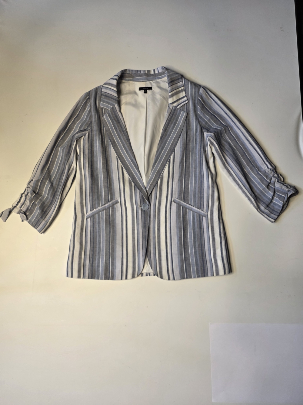 ANTHROPOLOGIE DREW Catalina Vertical Stripe Blazer in Gray/ Blue & White
